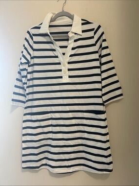 Striped Polo Tunic Dress in black and White